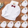 thumbnail image 1 of HAOTAGS (2-16 Years) Boys Girls Long Sleeved Shirt, Bow Tie Dress Shirt Solid Color Casual Button-Up Shirts Red 8-10 Years, 1 of 3