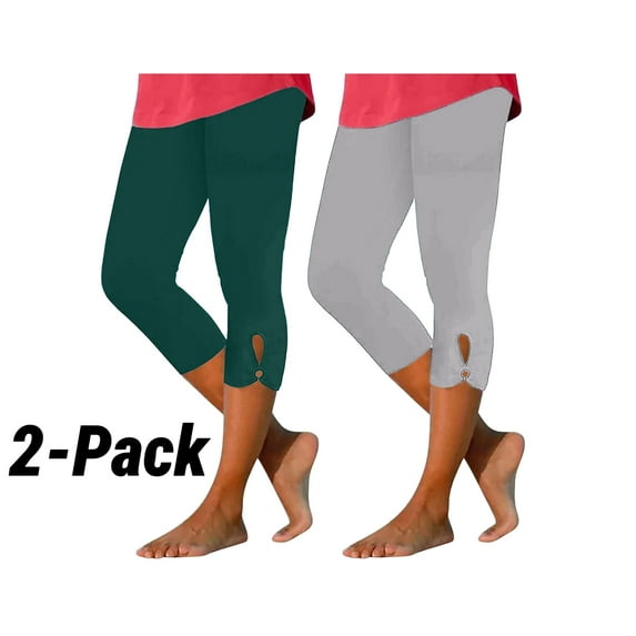 HAOTAGS 2 Pack Capri Leggings for Women, Slim Fit Cropped Yoga Pants Casual High Waisted Summer Beach Pants Green Size 3XL