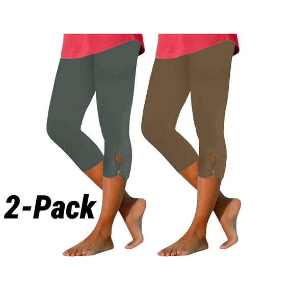 HAOTAGS 2 Pack Capri Pants for Women, High Waist Workout Yoga Pants Crop Straight Pant Dark Gray Size 3XL