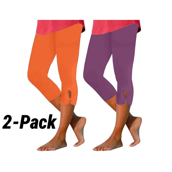 HAOTAGS 2 Pack Capri Pants for Women, High Waist Workout Yoga Pants Crop Straight Pant Orange Size M
