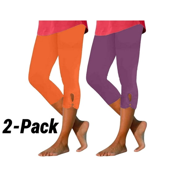 HAOTAGS 2 Pack Capri Pants for Women, High Waist Workout Yoga Pants Crop Straight Pant Orange Size L