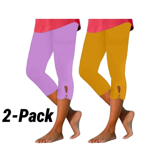 HAOTAGS 2 Pack Capri Pants for Women, High Waist Workout Yoga Pants Crop Straight Pant Purple Size L