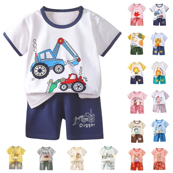 HAOTAGS 2 Piece Outfits Set for Boys and Girls(0-8), Cute Graphic Print Tee with Sport Shorts Set Multicolor 3-4 Years
