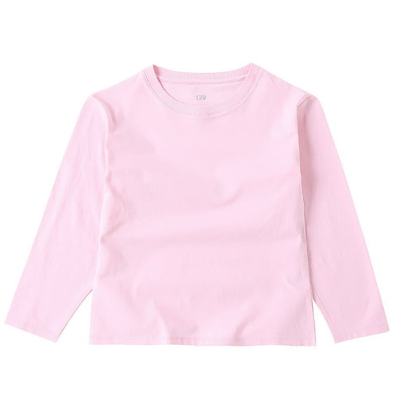 HAOTAGS Long Sleeve T-shirts for Kids(2-15) Casual Spring Fall Cotton Tops Solid Undershirts Pink Size 13-14Years