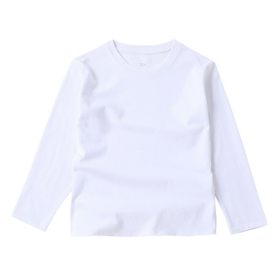 HAOTAGS Long Sleeve T-shirts for Kids(2-15) Casual Spring Fall Cotton Tops Solid Undershirts White Size 7-8 Years