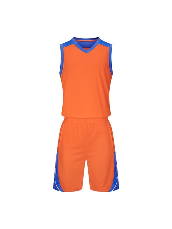 2Pcs Basketball Jersey Set for Boys(4-16), Youth Lightweight Basketball Tank Top and Track Shorts Orange