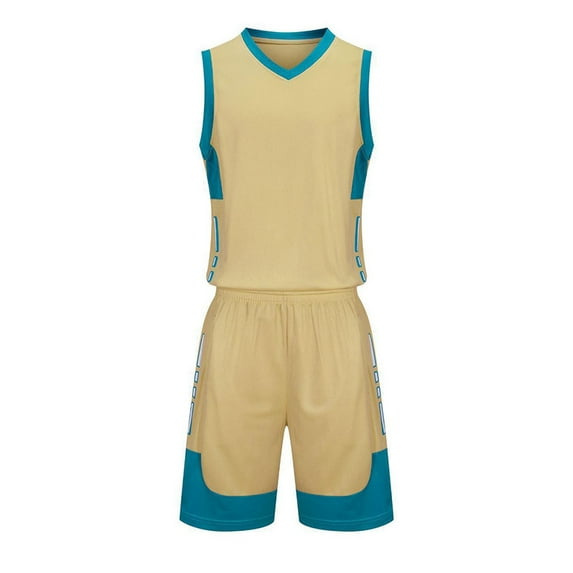 HAOTAGS 2Pcs Boys Basketball Jersey Set(4-16), Youth Lightweight Basketball Tank Top and Track Shorts Khaki