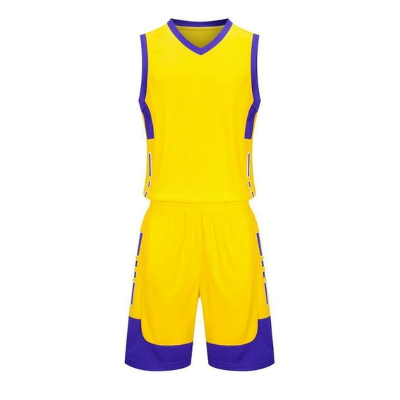 HAOTAGS 2Pcs Boys Basketball Jersey Set(4-16), Youth Lightweight Basketball Tank Top and Track Shorts Yellow