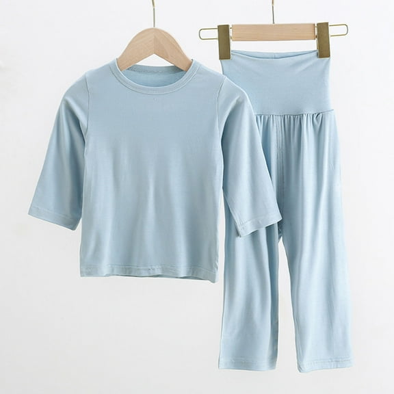 HAOTAGS 2Pcs Boys Girls, Pullover Long Sleeve Casual Tops Pants Set Solid Light Blue 6 T