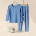 thumbnail image 1 of HAOTAGS 2Pcs Toddler Boys Girls, Long Sleeve Pants Thickened Underwear Set Solid Round Neck Blue 4 T, 1 of 3