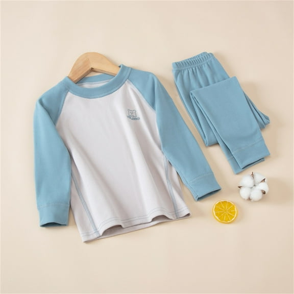 HAOTAGS 2Pcs Toddler Boys Girls, Long Sleeve Round Neck Solid Pants Thickened Underwear Set Blue 10 T