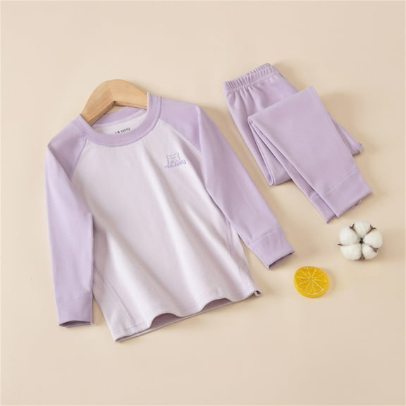 HAOTAGS 2Pcs Toddler Boys Girls, Pants Thickened Underwear Set Round Neck Solid Long Sleeve Purple 2 T