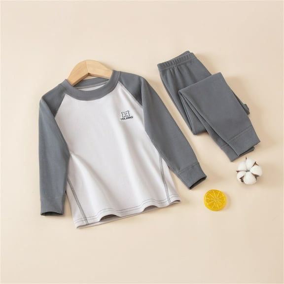 HAOTAGS 2Pcs Toddler Boys Girls, Round Neck Pants Thickened Underwear Set Long Sleeve Solid Gray 8 T