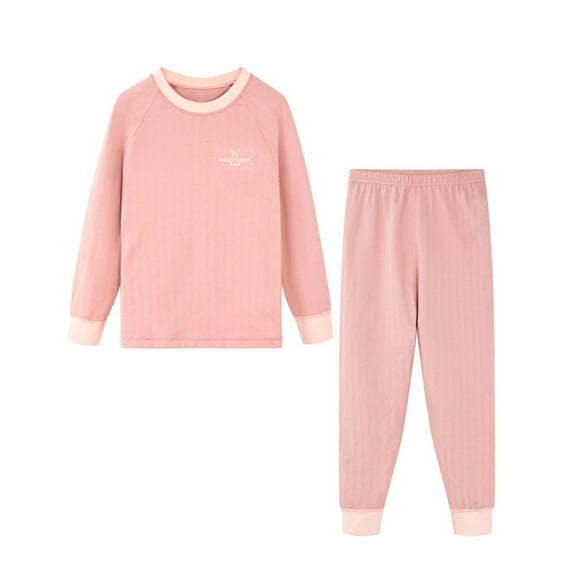 HAOTAGS 2Pcs Toddler Boys Girls, Round Neck Pants Thickened Underwear Set Solid Long Sleeve Pink 3 T