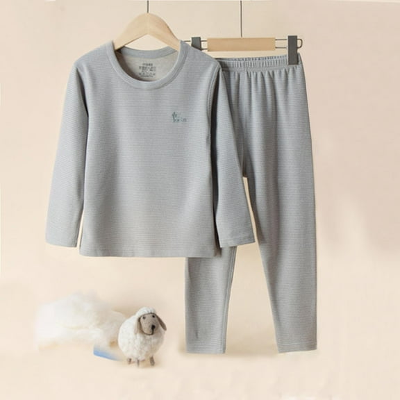 HAOTAGS 2Pcs Toddler Boys Girls, Solid Long Sleeve Pants Thickened Underwear Set Round Neck Gray 2 T