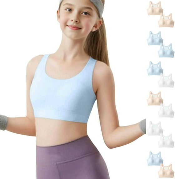 HAOTAGS 2pc Teen Girls Soft Training Bras(9-17), Seamles Bra Girls No Pads Sports Bras Beige 12-13Years