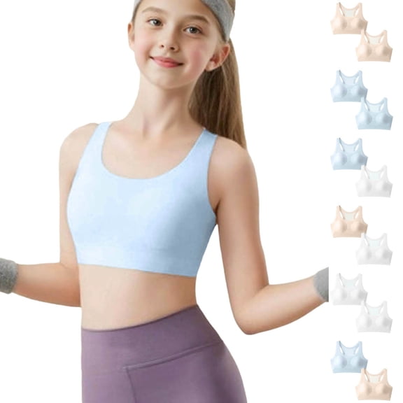 HAOTAGS 2pc Teen Girls Soft Training Bras(9-17), Seamles Bra Girls No Pads Sports Bras Blue 9-11Years
