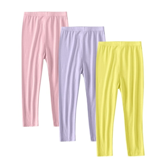 HAOTAGS 3 Pack Girls Cotton Leggings,Casual Solid Color High Waist Soft Leggings for Girls Clothes Pink 6 Years