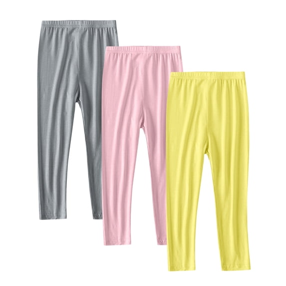 HAOTAGS 3 Pack Girls Cotton Leggings,Casual Solid Dance Soft Tight Casual Ballet Dance Pantihose Yellow 2 Years