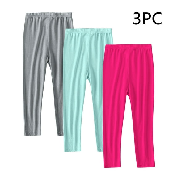 HAOTAGS 3 Pack Girls Leggings Tights(2-13), Soft Comfortable Pants for Kids Stretchy Ankle Length Athletic Yoga Pants Hot Pink 3 Years