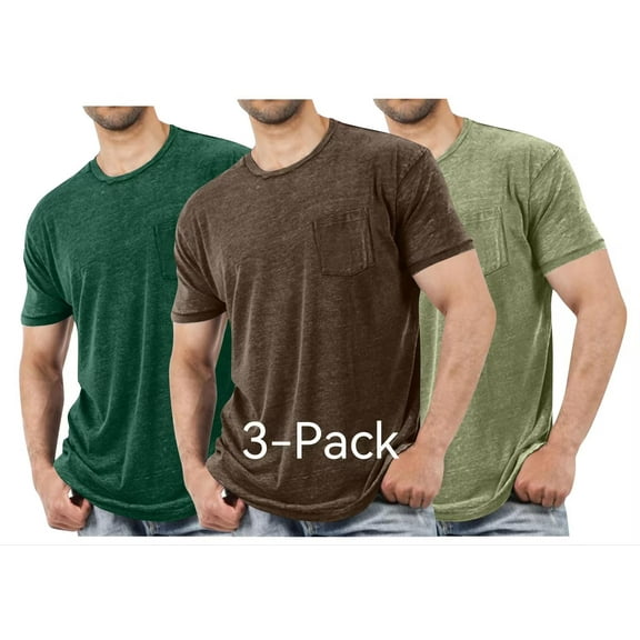 HAOTAGS 3 Pack Mens T Shirt Short Sleeve Crew Neck Soft Tees with Pockets Classic Plain Tshirts Army Green Size XL