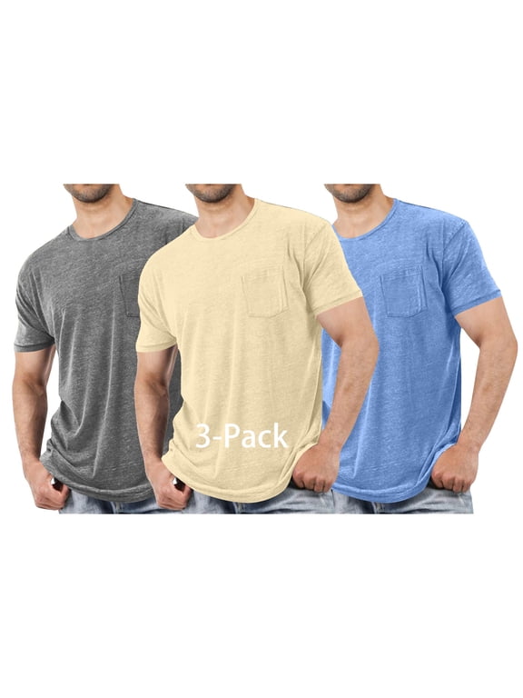 3 Pack Mens T Shirt Short Sleeve Crew Neck Soft Tees with Pockets Classic Plain Tshirts Beige Size 4XL