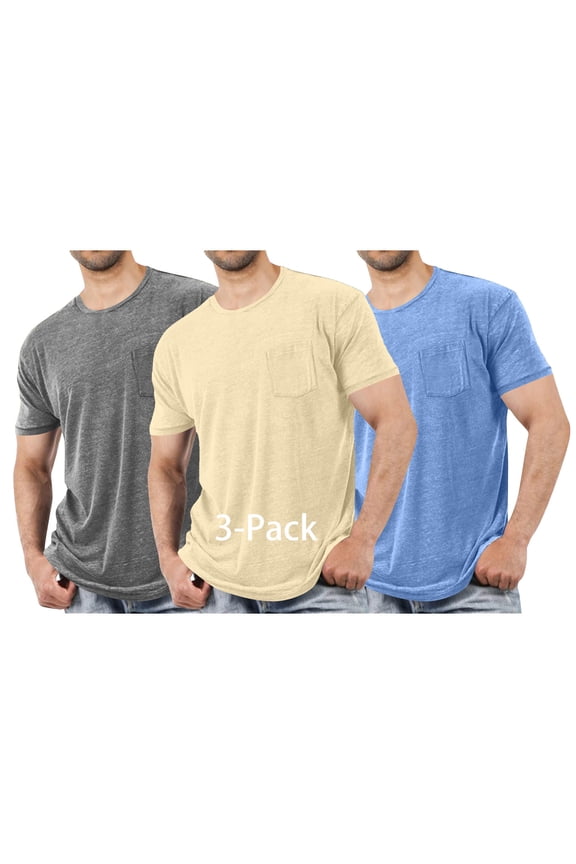 3 Pack Mens T Shirt Short Sleeve Crew Neck Soft Tees with Pockets Classic Plain Tshirts Beige Size XL