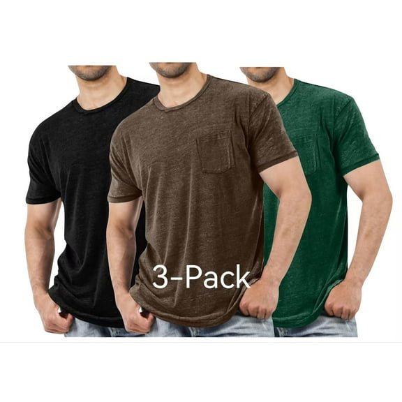 HAOTAGS 3 Pack Mens T Shirt Short Sleeve Crew Neck Soft Tees with Pockets Classic Plain Tshirts Brown Size 2XL