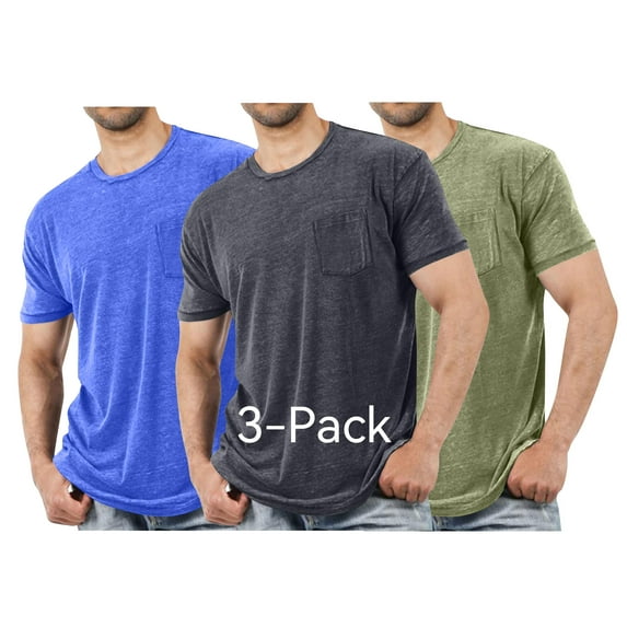HAOTAGS 3 Pack Mens T Shirt Short Sleeve Crew Neck Soft Tees with Pockets Classic Plain Tshirts Gray Size L
