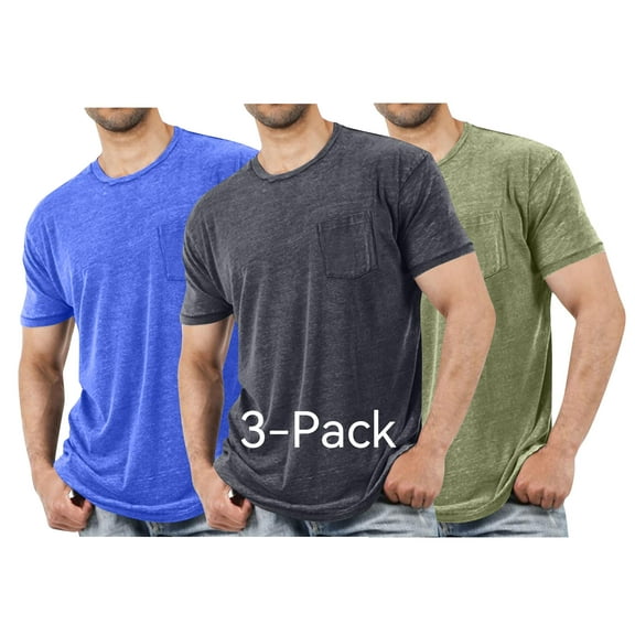HAOTAGS 3 Pack Mens T Shirt Short Sleeve Crew Neck Soft Tees with Pockets Classic Plain Tshirts Gray Size XL