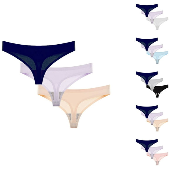 HAOTAGS 3PC Panties for Ladies,Low-Rise Adjustable Waist Solid Breathable Beige XS