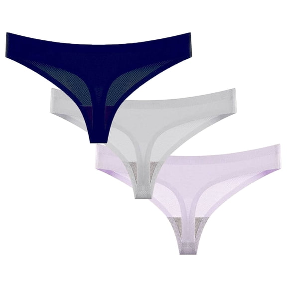 HAOTAGS 3PC Panties for Ladies,Low-Rise Breathable Ventilated Breathable Solid Panties Purple M