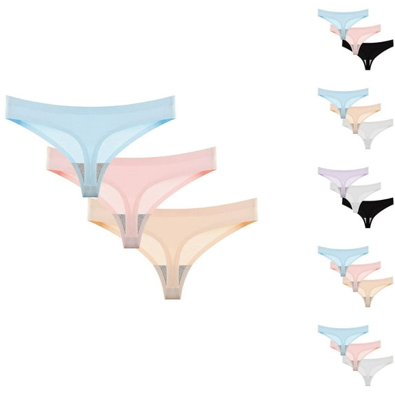 HAOTAGS 3Pack Panties for Women,Solid Breathable Quick-Dry Causal Thong Panties Beige XS