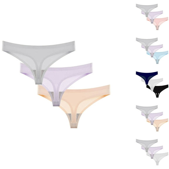 HAOTAGS 3Pack Women's Panties Seamless,Solid Seamless Breathable Thong Briefs Beige XS