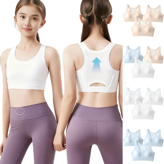 HAOTAGS 3pc Teen Girls Soft Training Bras(9-17), Seamles Bra Girls No Pads Sports Bras Beige 12-13Years