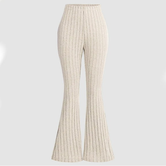 HAOTAGS 4 Pack Girls Flare Pants, Palazzo Solid Color Elastic Waist Casual Slim Pants Beige 9-10 Years