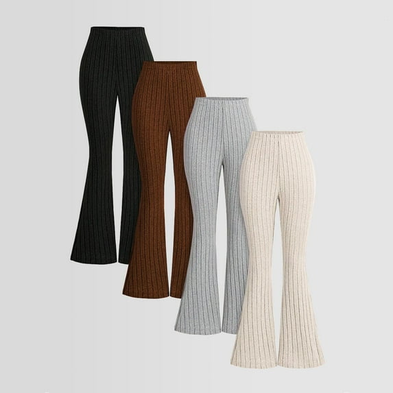 HAOTAGS 4PC Palazzo Pants for Girls, Girlfriend Breathable With Elastic Waist 4-Pack Flare - Leg Pants Beige 12-13 Years