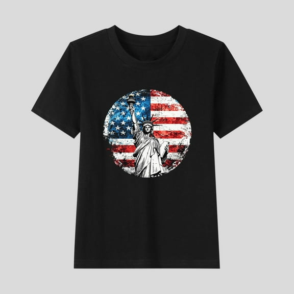 HAOTAGS 4th of July T-Shirts for Boys Girls American Flag Patriotic Tops Short Sleeve Crew Neck Summer Tees Black Size 14 Years