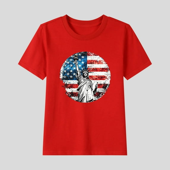 HAOTAGS 4th of July T-Shirts for Boys Girls American Flag Patriotic Tops Short Sleeve Crew Neck Summer Tees Red Size 11 Years