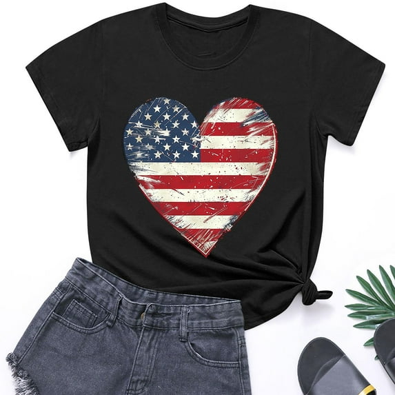 HAOTAGS 4th of July T-Shirts for Kids Graphic Print Boys and Girls Short Sleeve Tops Black Size 4 Years