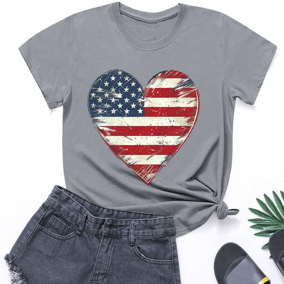HAOTAGS 4th of July T-Shirts for Kids Graphic Print Boys and Girls Short Sleeve Tops Gray Size 9 Years