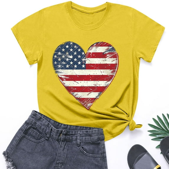 HAOTAGS 4th of July T-Shirts for Kids Graphic Print Boys and Girls Short Sleeve Tops Yellow Size 9 Years