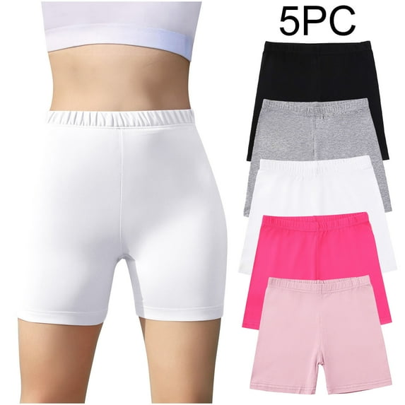 HAOTAGS 5 Pack Girls Short Leggings (5-14 Years),Breathable Solid Summer Elastic Waist Outerwear 5PC Underwear Shorts for Kids Pink 7-8 T