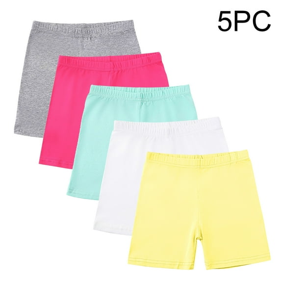 HAOTAGS 5PC Biker Shorts for Teen Girls(5-14 Years), Solid Color Cotton Shorts High Waist Leggings Casual Yoga Shorts Multicolor 5 Years