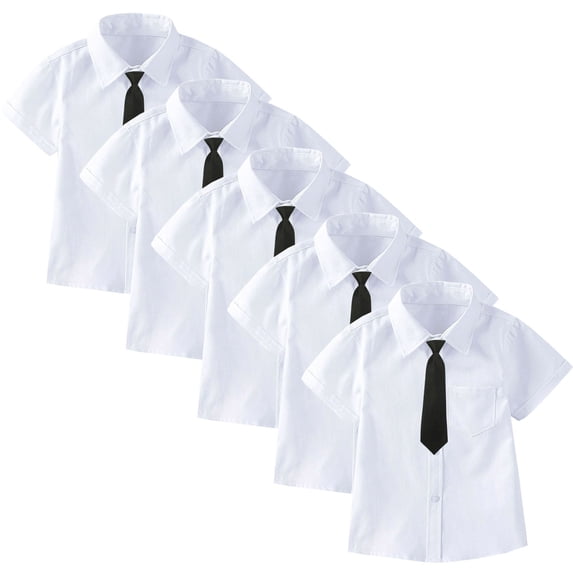 HAOTAGS 5PC Boys Button-Up Shirts,British Style Short - Sleeve Collar School Uniform Shirts Black 12-13