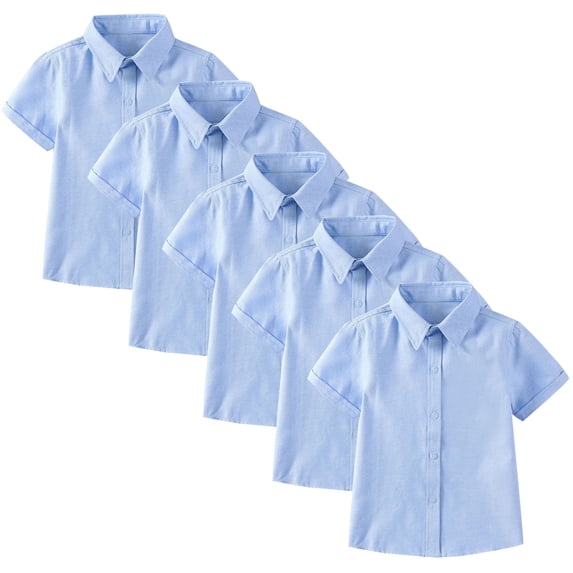 HAOTAGS 5PC Boys Button-Up Shirts,Short - sleeve British School Uniform Causal Shirts Sets Blue 6-7