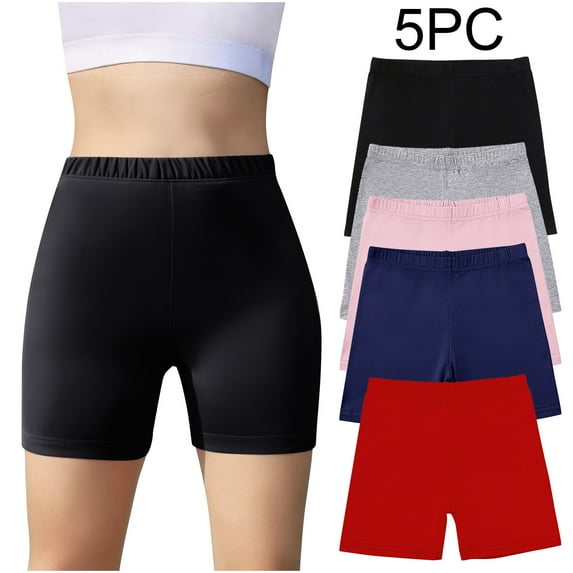 HAOTAGS 5PC Toddler Girls Short Leggings,Lightweight Solid Summer Casual Elastic Waist Yoga Shorts for Child Multicolor 9-10 T