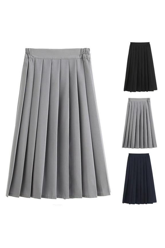 A Line Skirts for Big Girls,School Uniform Solid Elastic Waist Pleated Maxi Skirts Gray 16 Years