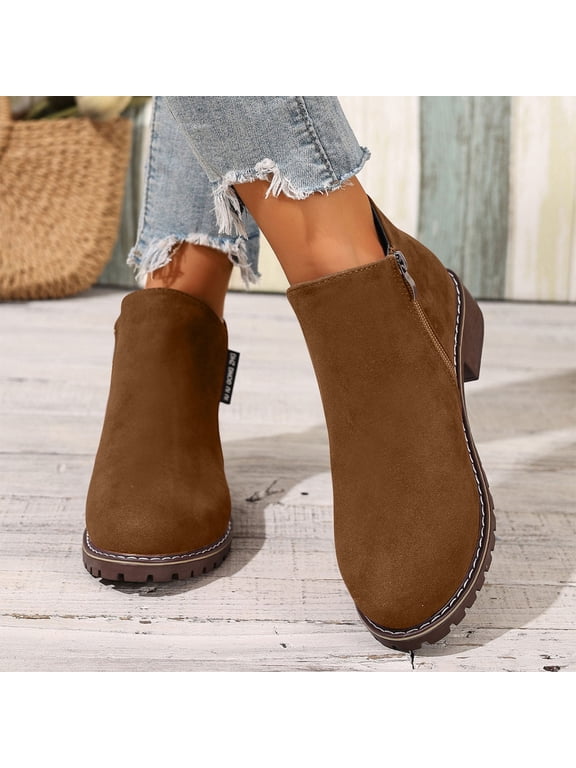 Ankle Boots for Women Casual Short Boots with Zipper 2025 Fall Dressy Shoes Brown Size 9