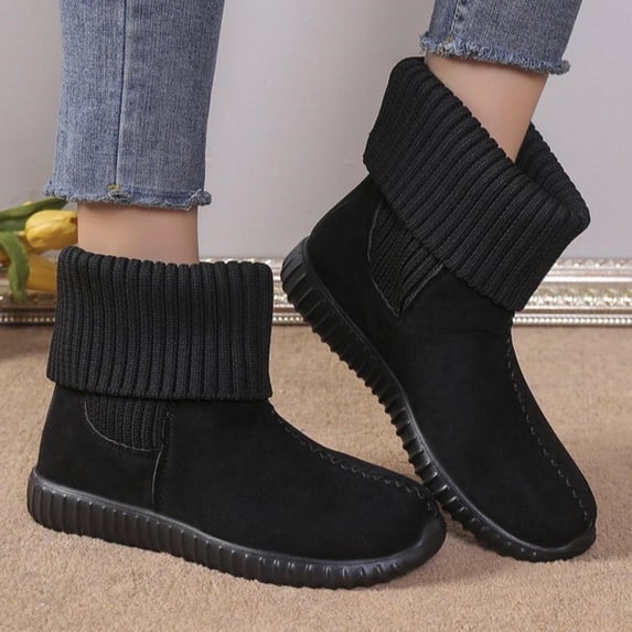 HAOTAGS Ankle Boots for Women, Fall Winter Flat Heel Casual Warm Booties Black 5.5